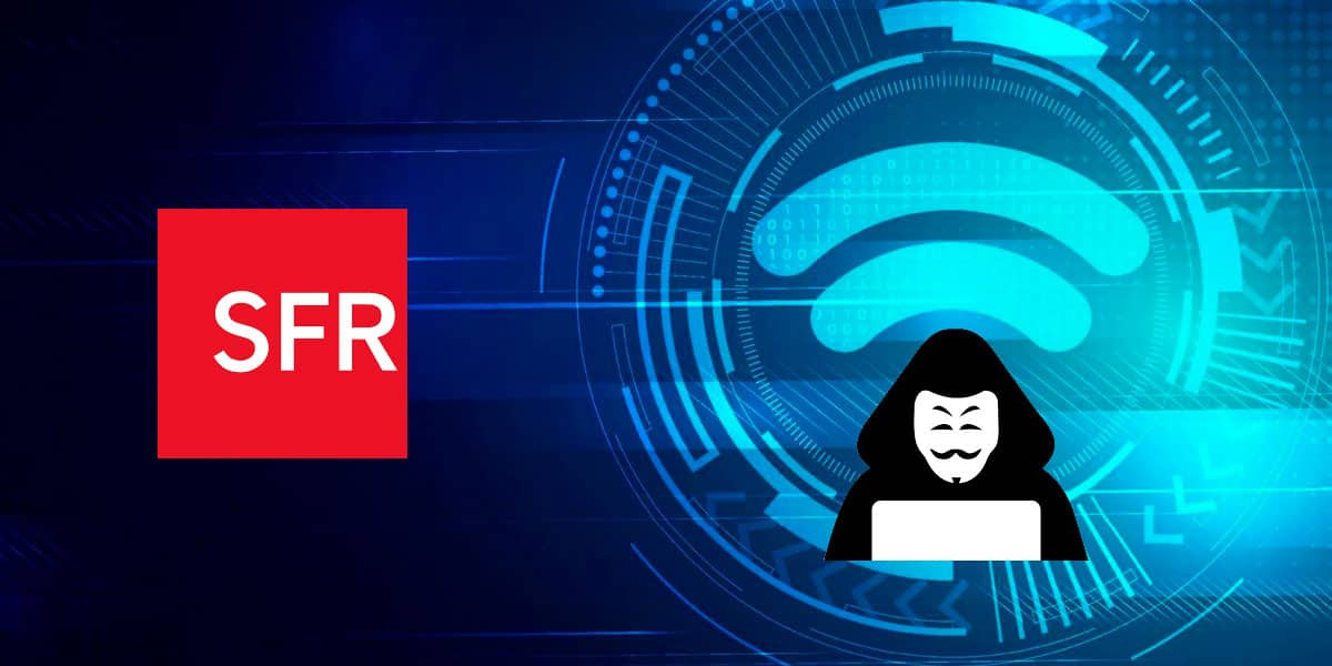 un logo sfr et une icône de hacker qui piratent un wifi