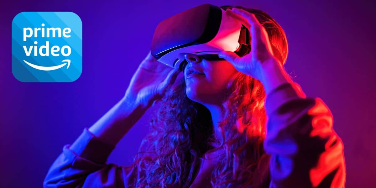 une fille avec une paire de meta quest sur les yeux qui regarde amazon video