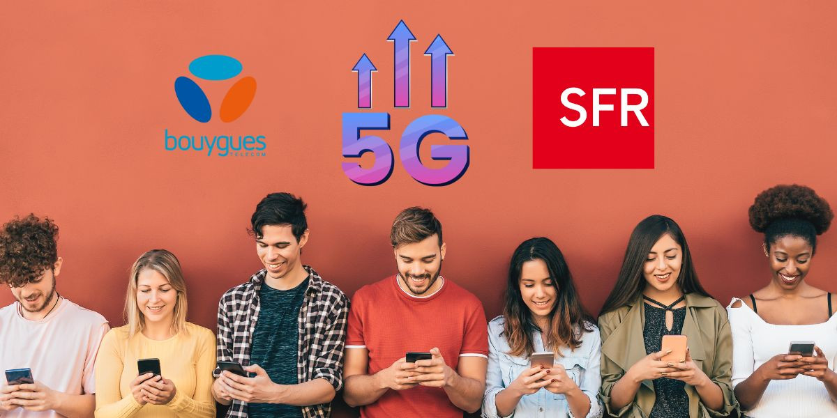 un groupe d'étudiants qui surfe grâce à la 5g sur leur smartphone